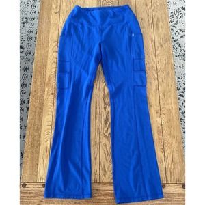 JAANUU Women XS Royal Blue Bootcut Flare Yoga Scrub Medical Pants Pull On Pocket